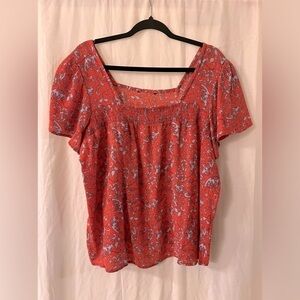 Cute Anthropologie red/blue square cut out blouse women’s size Large